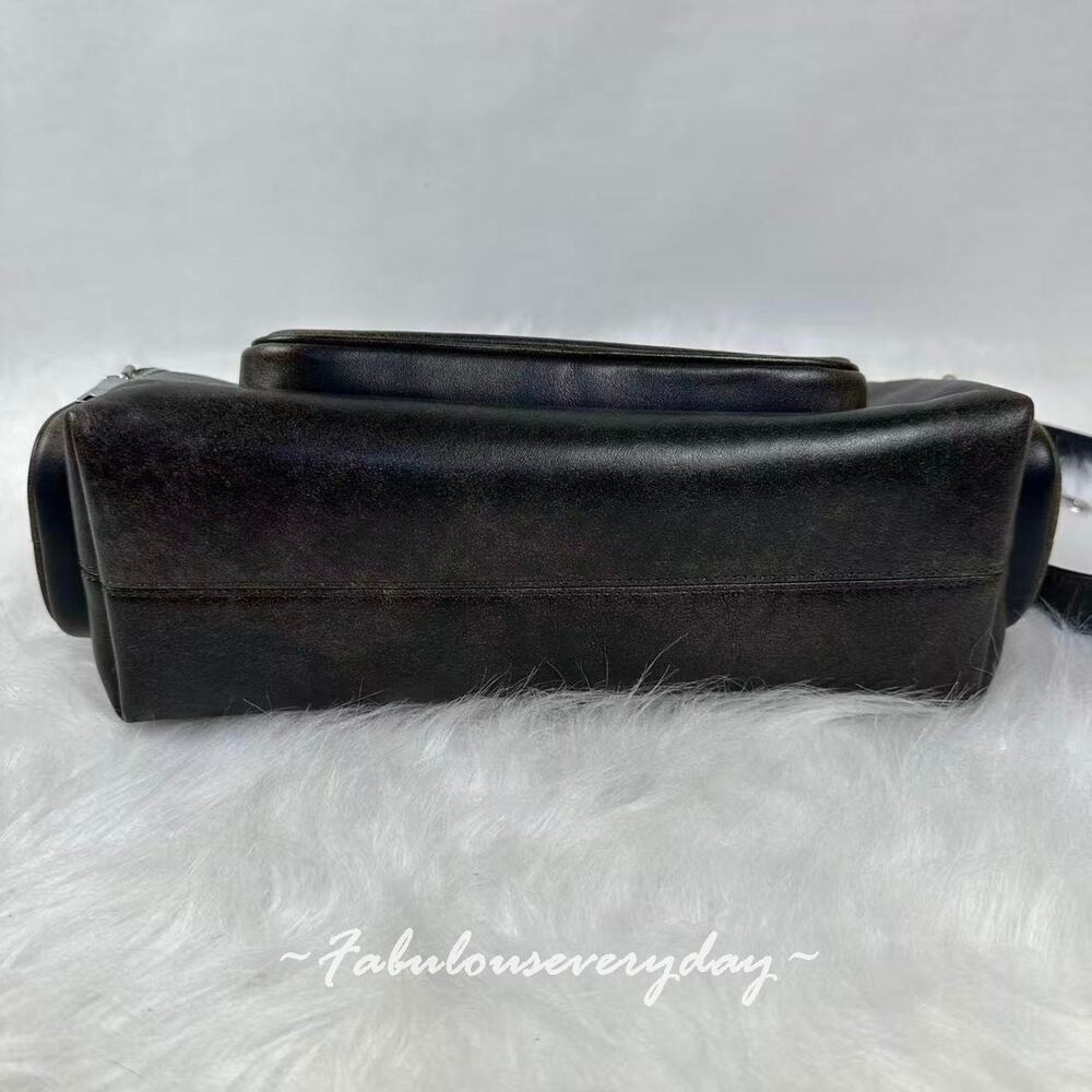 Coach Laurel Shoulder Bag With Pockets In Loved Leather/Silver/Black Brow CES84 - Picture 7 of 9